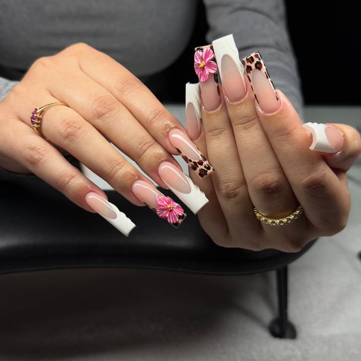 Leopard print acrylic with 3D pink flowers